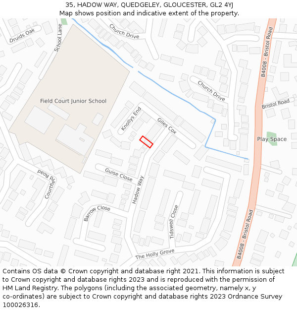 35, HADOW WAY, QUEDGELEY, GLOUCESTER, GL2 4YJ: Location map and indicative extent of plot