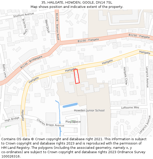 35, HAILGATE, HOWDEN, GOOLE, DN14 7SL: Location map and indicative extent of plot