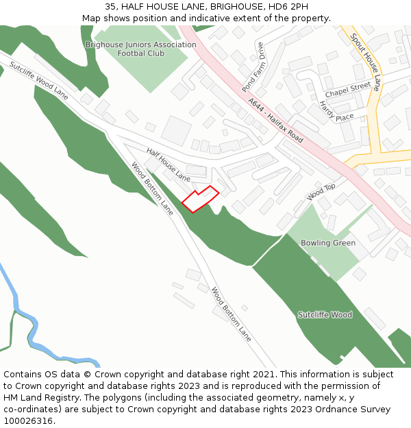 35, HALF HOUSE LANE, BRIGHOUSE, HD6 2PH: Location map and indicative extent of plot