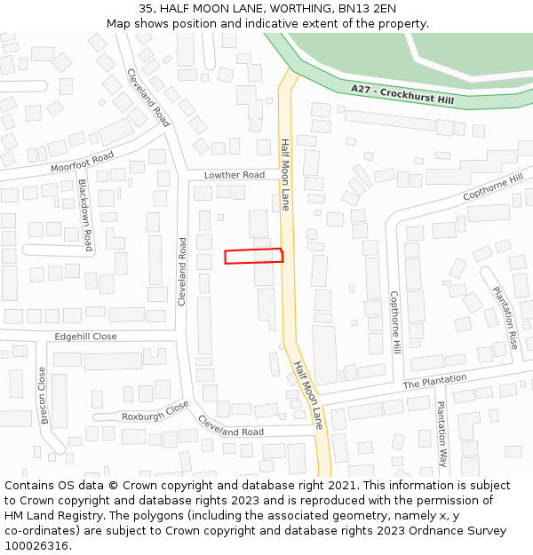 35, HALF MOON LANE, WORTHING, BN13 2EN: Location map and indicative extent of plot