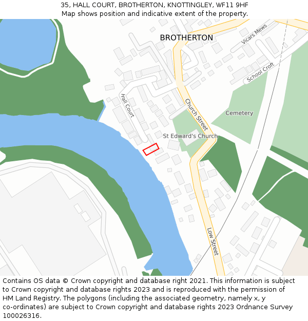 35, HALL COURT, BROTHERTON, KNOTTINGLEY, WF11 9HF: Location map and indicative extent of plot