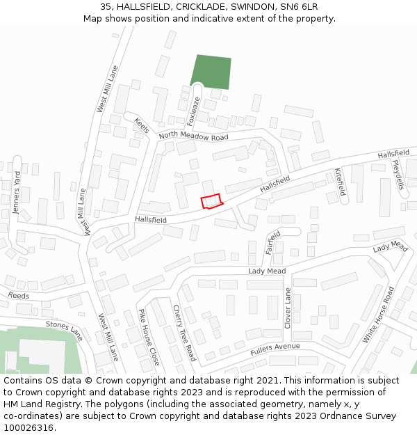 35, HALLSFIELD, CRICKLADE, SWINDON, SN6 6LR: Location map and indicative extent of plot