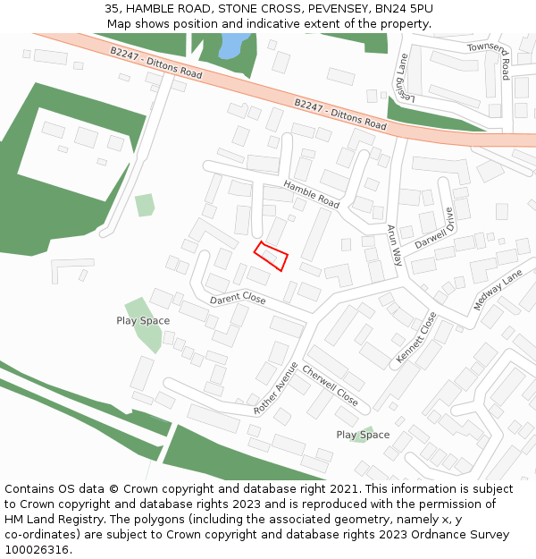 35, HAMBLE ROAD, STONE CROSS, PEVENSEY, BN24 5PU: Location map and indicative extent of plot