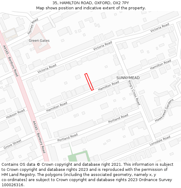 35, HAMILTON ROAD, OXFORD, OX2 7PY: Location map and indicative extent of plot