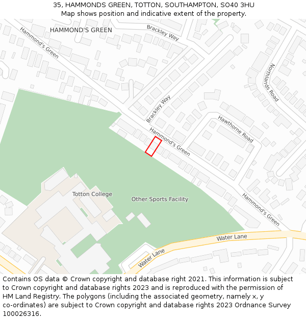 35, HAMMONDS GREEN, TOTTON, SOUTHAMPTON, SO40 3HU: Location map and indicative extent of plot