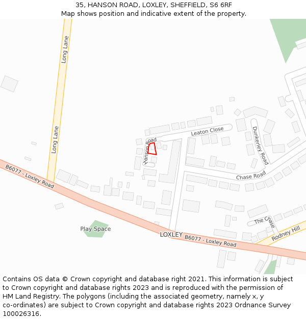 35, HANSON ROAD, LOXLEY, SHEFFIELD, S6 6RF: Location map and indicative extent of plot