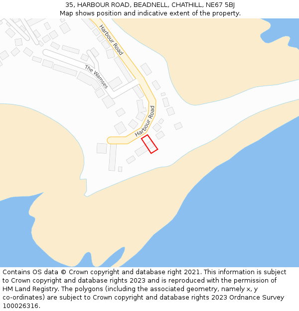 35, HARBOUR ROAD, BEADNELL, CHATHILL, NE67 5BJ: Location map and indicative extent of plot