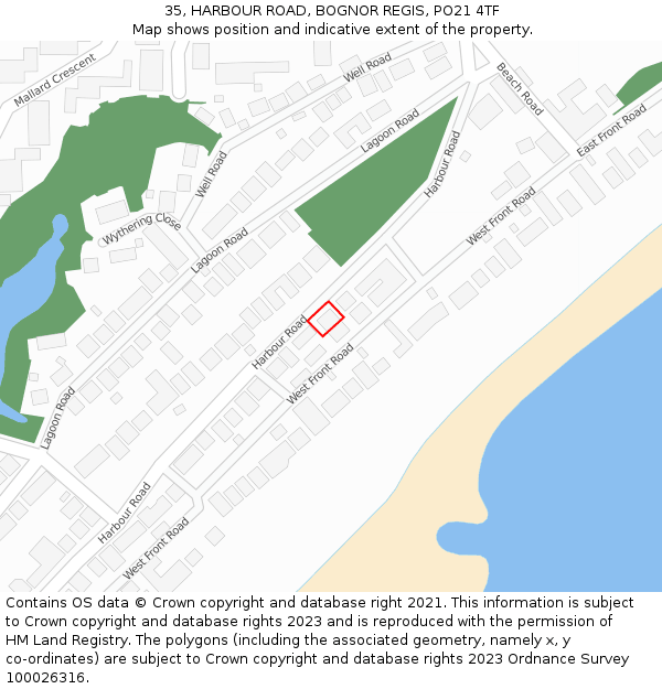 35, HARBOUR ROAD, BOGNOR REGIS, PO21 4TF: Location map and indicative extent of plot