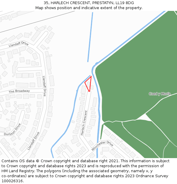 35, HARLECH CRESCENT, PRESTATYN, LL19 8DG: Location map and indicative extent of plot