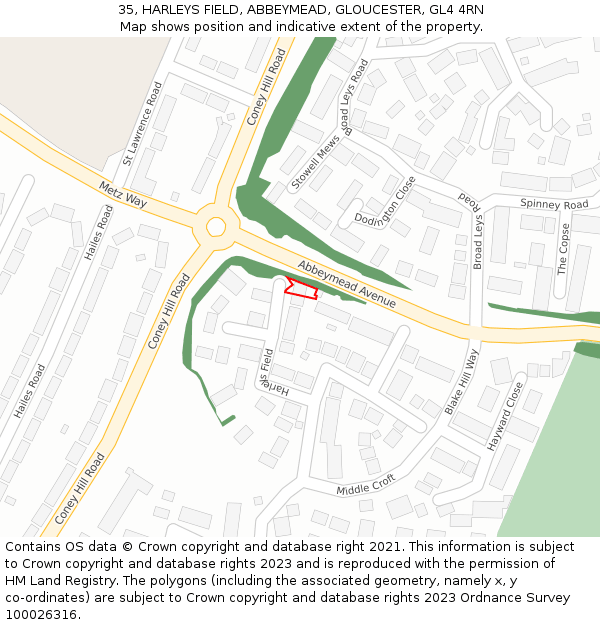 35, HARLEYS FIELD, ABBEYMEAD, GLOUCESTER, GL4 4RN: Location map and indicative extent of plot