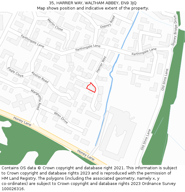 35, HARRIER WAY, WALTHAM ABBEY, EN9 3JQ: Location map and indicative extent of plot