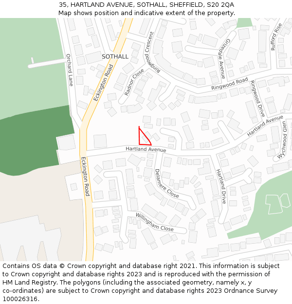 35, HARTLAND AVENUE, SOTHALL, SHEFFIELD, S20 2QA: Location map and indicative extent of plot