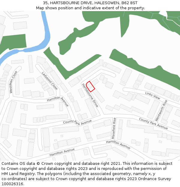 35, HARTSBOURNE DRIVE, HALESOWEN, B62 8ST: Location map and indicative extent of plot