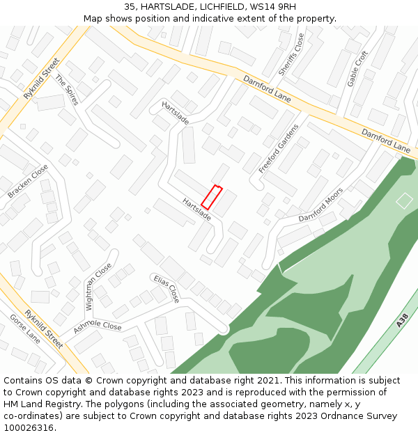 35, HARTSLADE, LICHFIELD, WS14 9RH: Location map and indicative extent of plot