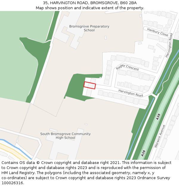 35, HARVINGTON ROAD, BROMSGROVE, B60 2BA: Location map and indicative extent of plot