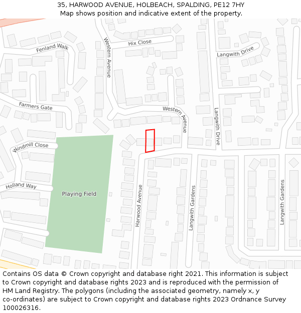 35, HARWOOD AVENUE, HOLBEACH, SPALDING, PE12 7HY: Location map and indicative extent of plot