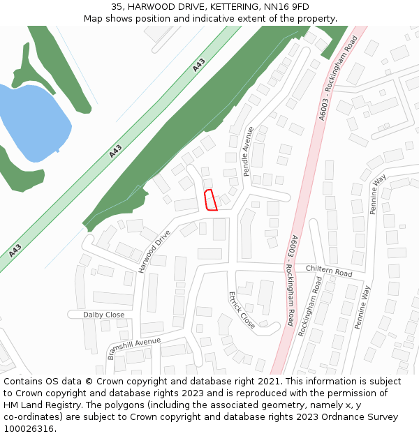 35, HARWOOD DRIVE, KETTERING, NN16 9FD: Location map and indicative extent of plot