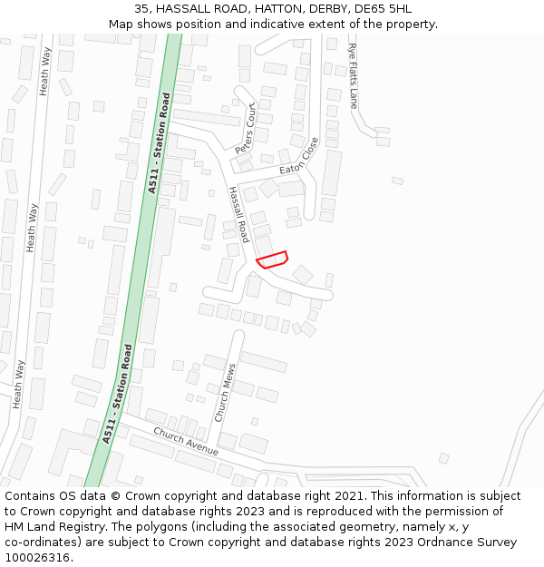 35, HASSALL ROAD, HATTON, DERBY, DE65 5HL: Location map and indicative extent of plot