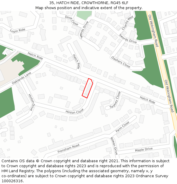 35, HATCH RIDE, CROWTHORNE, RG45 6LF: Location map and indicative extent of plot