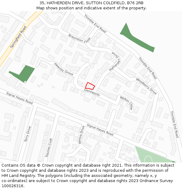 35, HATHERDEN DRIVE, SUTTON COLDFIELD, B76 2RB: Location map and indicative extent of plot