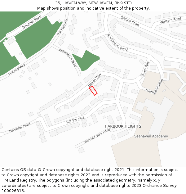 35, HAVEN WAY, NEWHAVEN, BN9 9TD: Location map and indicative extent of plot