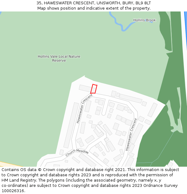 35, HAWESWATER CRESCENT, UNSWORTH, BURY, BL9 8LT: Location map and indicative extent of plot