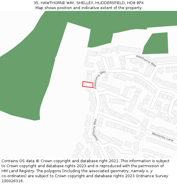 35, HAWTHORNE WAY, SHELLEY, HUDDERSFIELD, HD8 8PX: Location map and indicative extent of plot