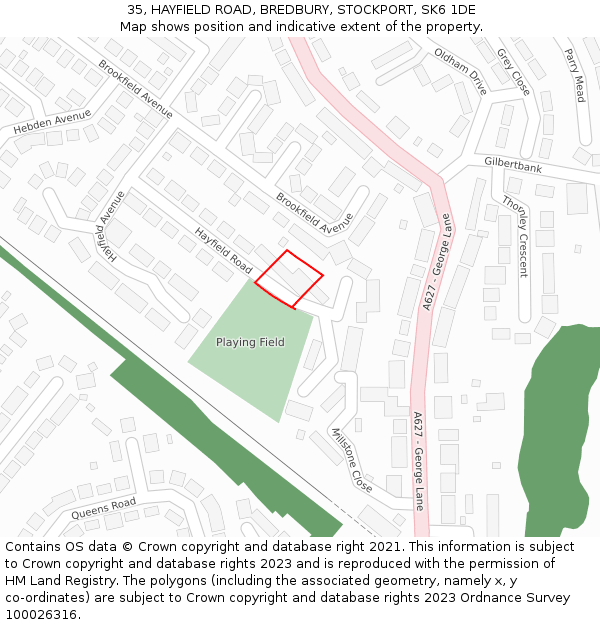 35, HAYFIELD ROAD, BREDBURY, STOCKPORT, SK6 1DE: Location map and indicative extent of plot