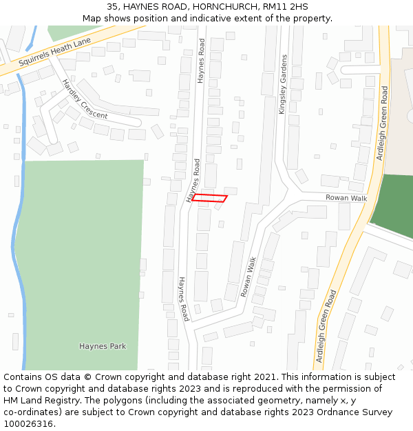 35, HAYNES ROAD, HORNCHURCH, RM11 2HS: Location map and indicative extent of plot