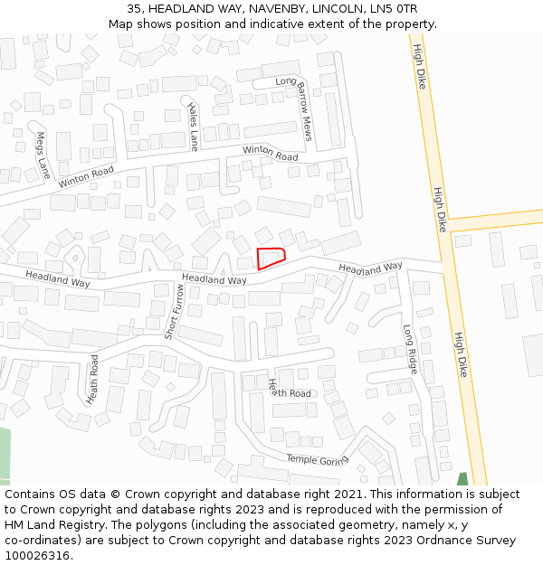 35, HEADLAND WAY, NAVENBY, LINCOLN, LN5 0TR: Location map and indicative extent of plot