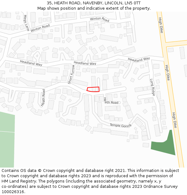 35, HEATH ROAD, NAVENBY, LINCOLN, LN5 0TT: Location map and indicative extent of plot