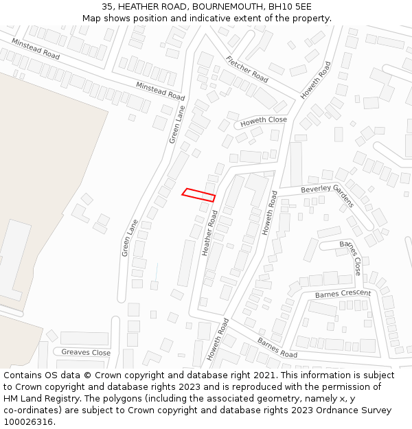 35, HEATHER ROAD, BOURNEMOUTH, BH10 5EE: Location map and indicative extent of plot