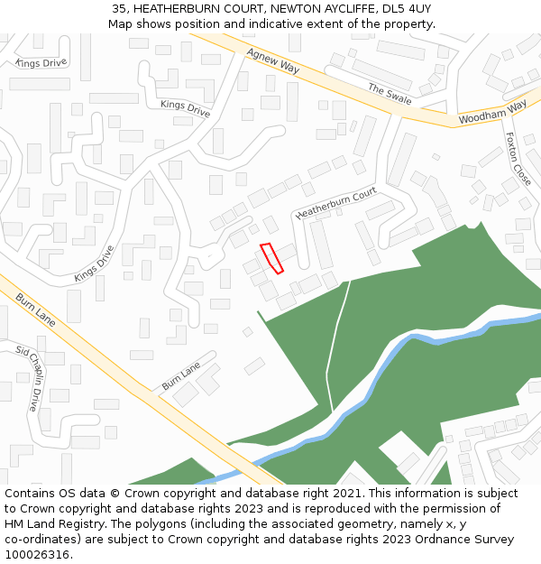 35, HEATHERBURN COURT, NEWTON AYCLIFFE, DL5 4UY: Location map and indicative extent of plot