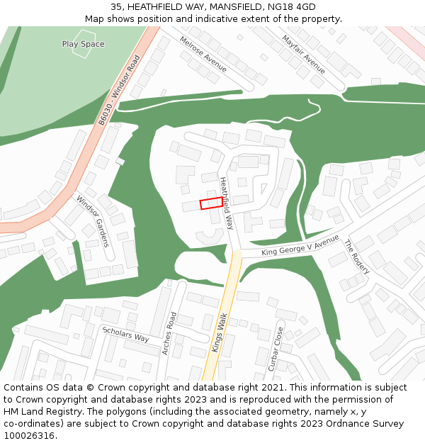 35, HEATHFIELD WAY, MANSFIELD, NG18 4GD: Location map and indicative extent of plot