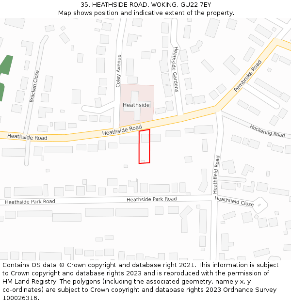 35, HEATHSIDE ROAD, WOKING, GU22 7EY: Location map and indicative extent of plot