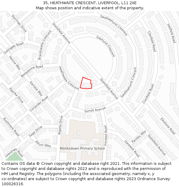 35, HEATHWAITE CRESCENT, LIVERPOOL, L11 2XE: Location map and indicative extent of plot