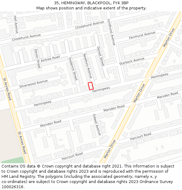 35, HEMINGWAY, BLACKPOOL, FY4 3BP: Location map and indicative extent of plot