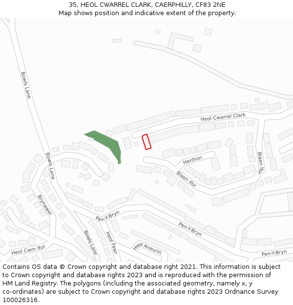 35, HEOL CWARREL CLARK, CAERPHILLY, CF83 2NE: Location map and indicative extent of plot