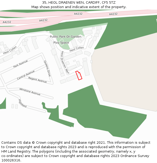 35, HEOL DRAENEN WEN, CARDIFF, CF5 5TZ: Location map and indicative extent of plot