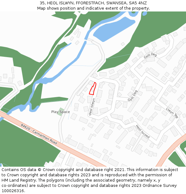 35, HEOL ISLWYN, FFORESTFACH, SWANSEA, SA5 4NZ: Location map and indicative extent of plot