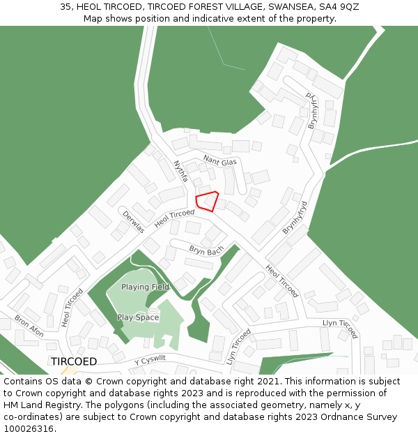 35, HEOL TIRCOED, TIRCOED FOREST VILLAGE, SWANSEA, SA4 9QZ: Location map and indicative extent of plot