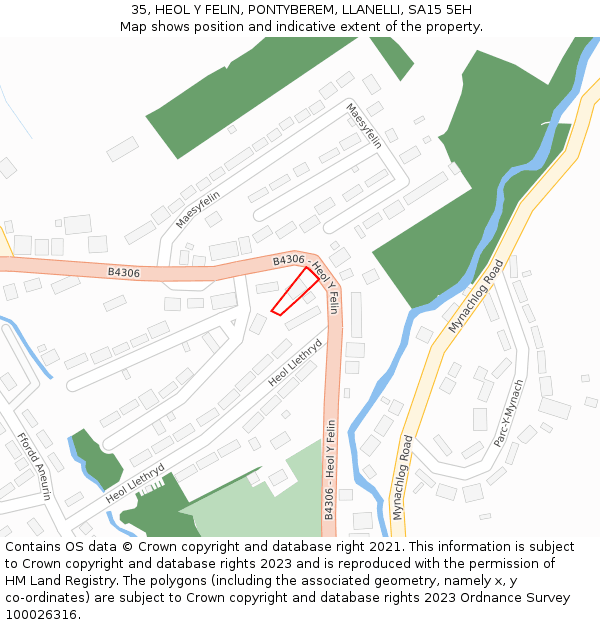 35, HEOL Y FELIN, PONTYBEREM, LLANELLI, SA15 5EH: Location map and indicative extent of plot