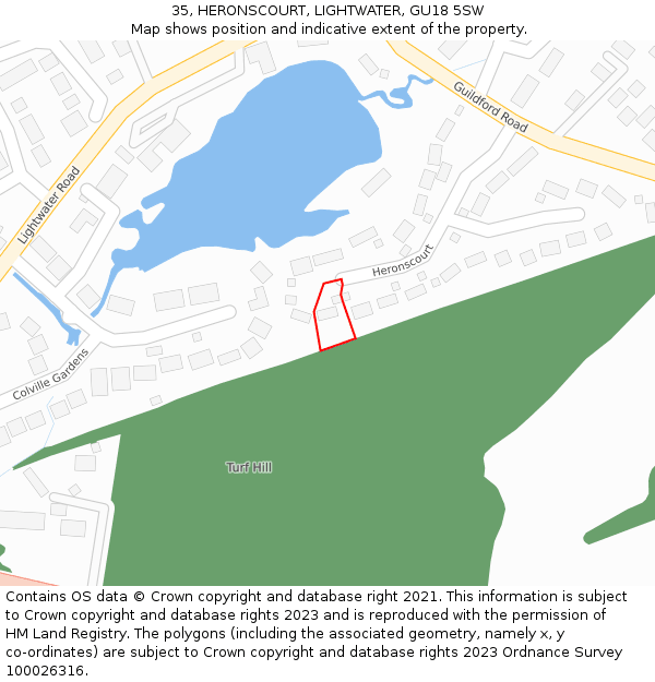 35, HERONSCOURT, LIGHTWATER, GU18 5SW: Location map and indicative extent of plot