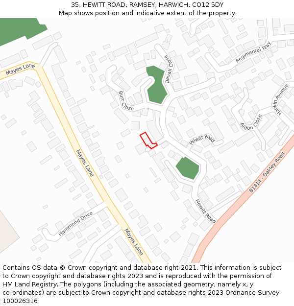 35, HEWITT ROAD, RAMSEY, HARWICH, CO12 5DY: Location map and indicative extent of plot