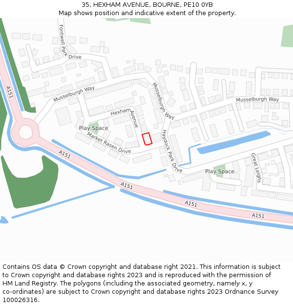 35, HEXHAM AVENUE, BOURNE, PE10 0YB: Location map and indicative extent of plot