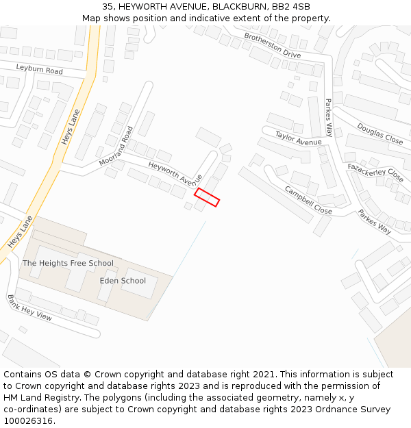 35, HEYWORTH AVENUE, BLACKBURN, BB2 4SB: Location map and indicative extent of plot