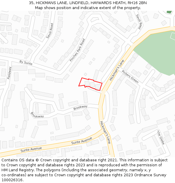 35, HICKMANS LANE, LINDFIELD, HAYWARDS HEATH, RH16 2BN: Location map and indicative extent of plot