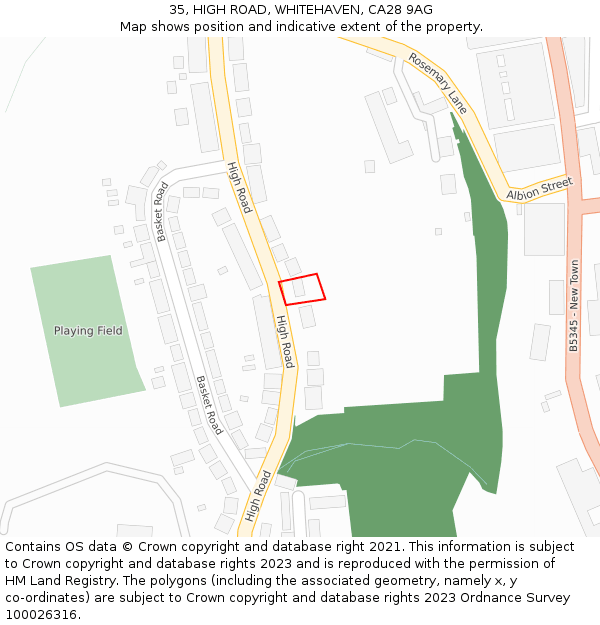 35, HIGH ROAD, WHITEHAVEN, CA28 9AG: Location map and indicative extent of plot