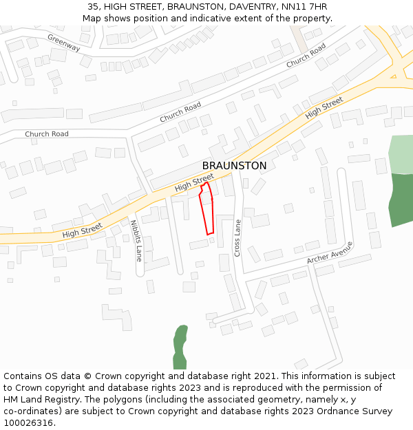 35, HIGH STREET, BRAUNSTON, DAVENTRY, NN11 7HR: Location map and indicative extent of plot