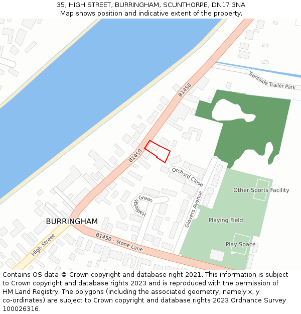 35, HIGH STREET, BURRINGHAM, SCUNTHORPE, DN17 3NA: Location map and indicative extent of plot